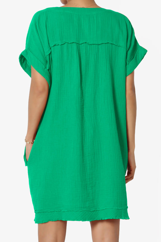 Milly Gauze V-Neck Babydoll Shift Mini Dress KELLY GREEN_2