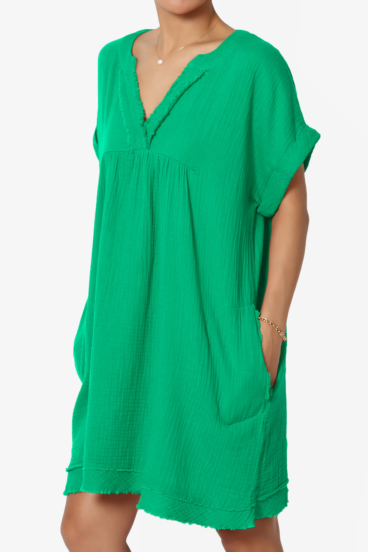 Milly Gauze V-Neck Babydoll Shift Mini Dress KELLY GREEN_3