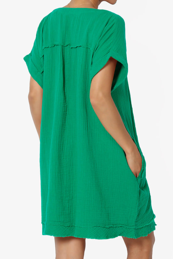 Milly Gauze V-Neck Babydoll Shift Mini Dress KELLY GREEN_4