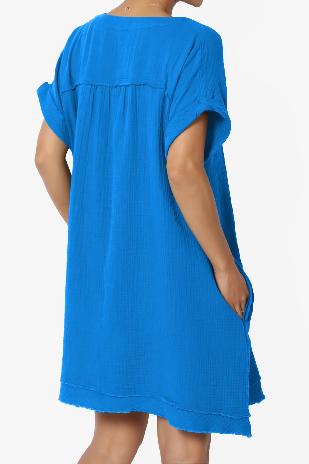 Milly Gauze V-Neck Babydoll Shift Mini Dress OCEAN BLUE_4
