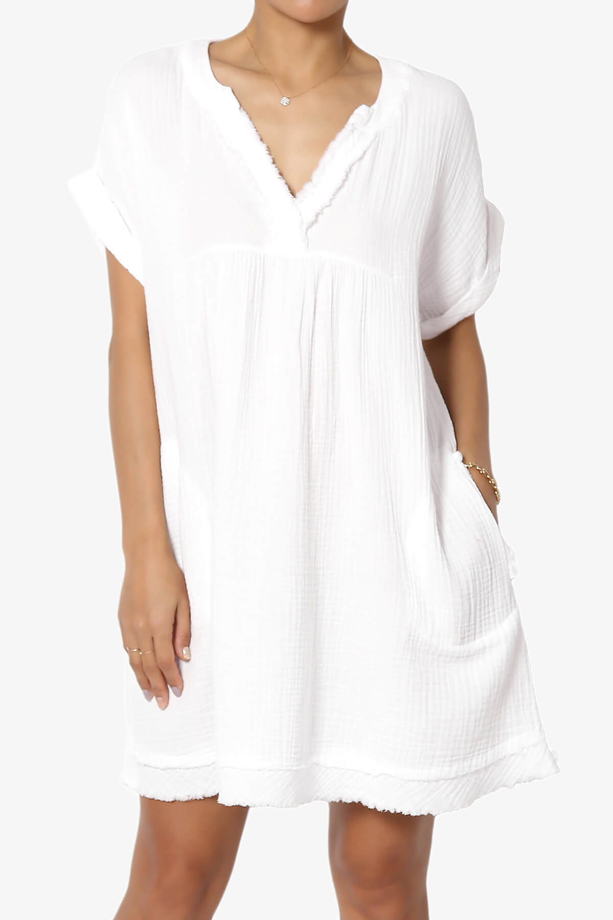 Milly Gauze V-Neck Babydoll Shift Mini Dress WHITE_1