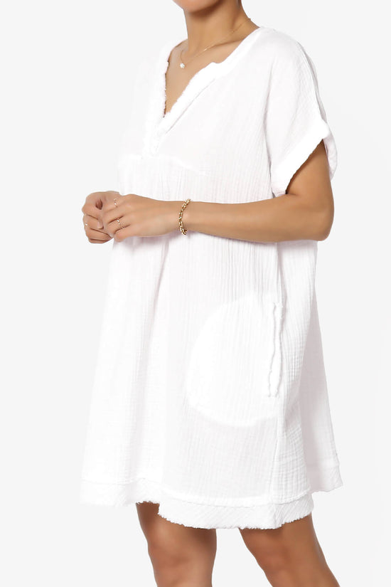 Milly Gauze V-Neck Babydoll Shift Mini Dress WHITE_3