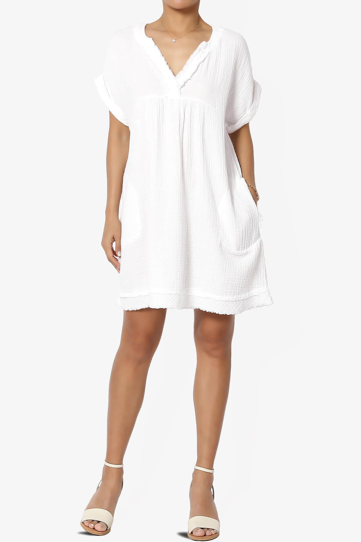 Milly Gauze V-Neck Babydoll Shift Mini Dress WHITE_6