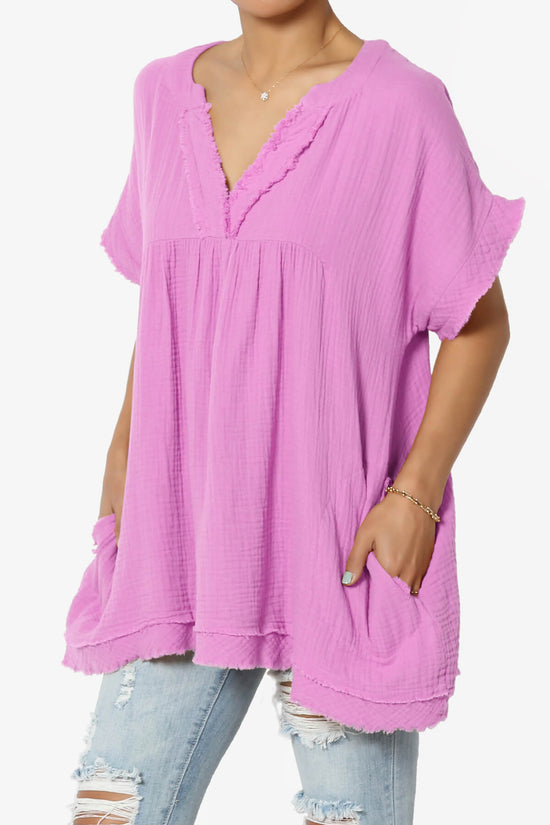 Load image into Gallery viewer, Milly Gauze V-Neck Babydoll Shirt Tunic BRIGHT MAUVE_3
