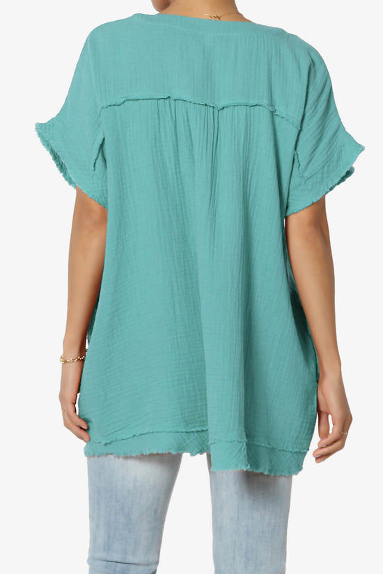 Load image into Gallery viewer, Milly Gauze V-Neck Babydoll Shirt Tunic DUSTY TEAL_2
