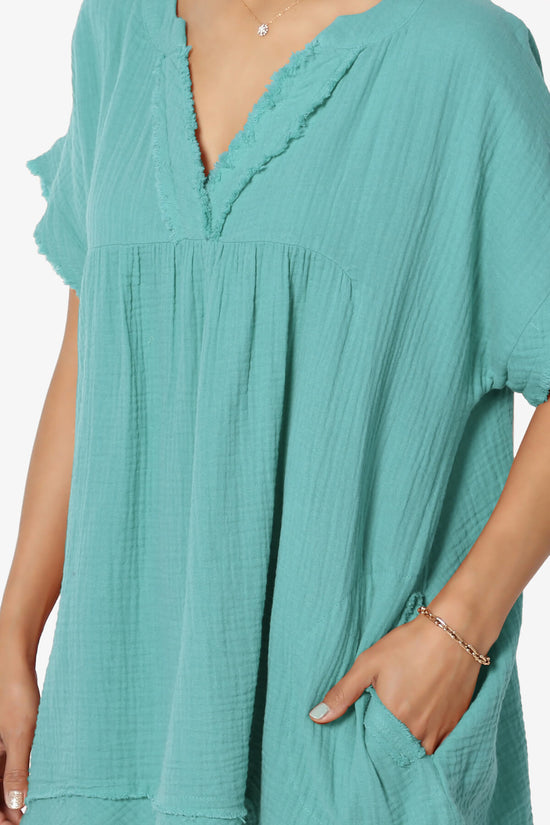 Load image into Gallery viewer, Milly Gauze V-Neck Babydoll Shirt Tunic DUSTY TEAL_5
