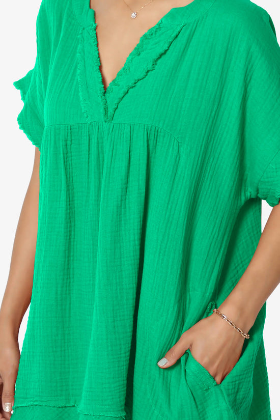 Load image into Gallery viewer, Milly Gauze V-Neck Babydoll Shirt Tunic KELLY GREEN_5
