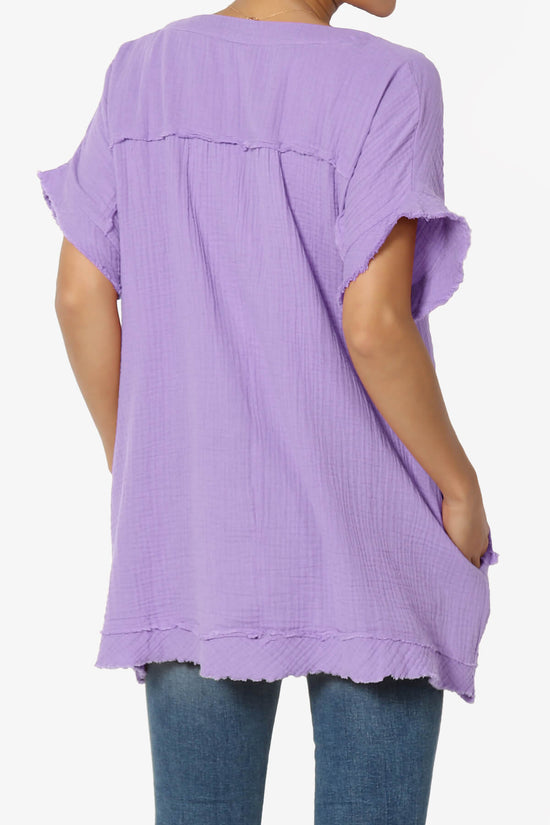 Load image into Gallery viewer, Milly Gauze V-Neck Babydoll Shirt Tunic LAVENDER_2
