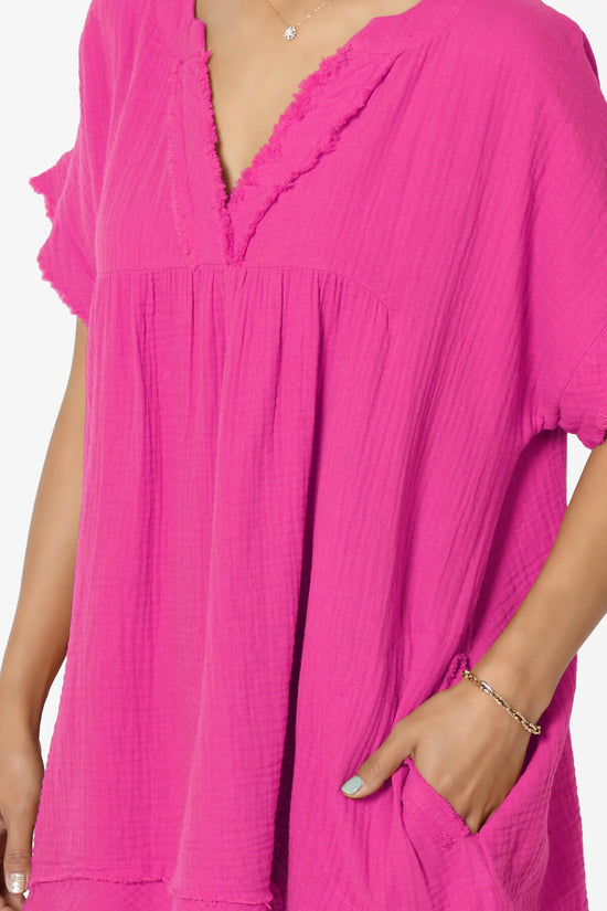 Load image into Gallery viewer, Milly Gauze V-Neck Babydoll Shirt Tunic LT MAGENTA_5
