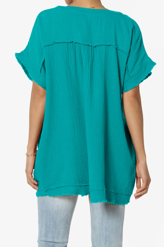 Load image into Gallery viewer, Milly Gauze V-Neck Babydoll Shirt Tunic LT TEAL_2
