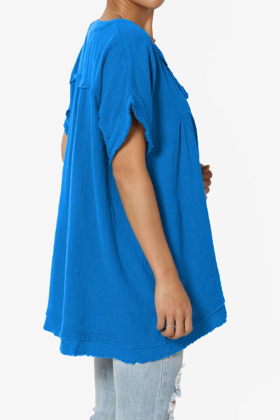 Milly Gauze V-Neck Babydoll Shirt Tunic OCEAN BLUE_4