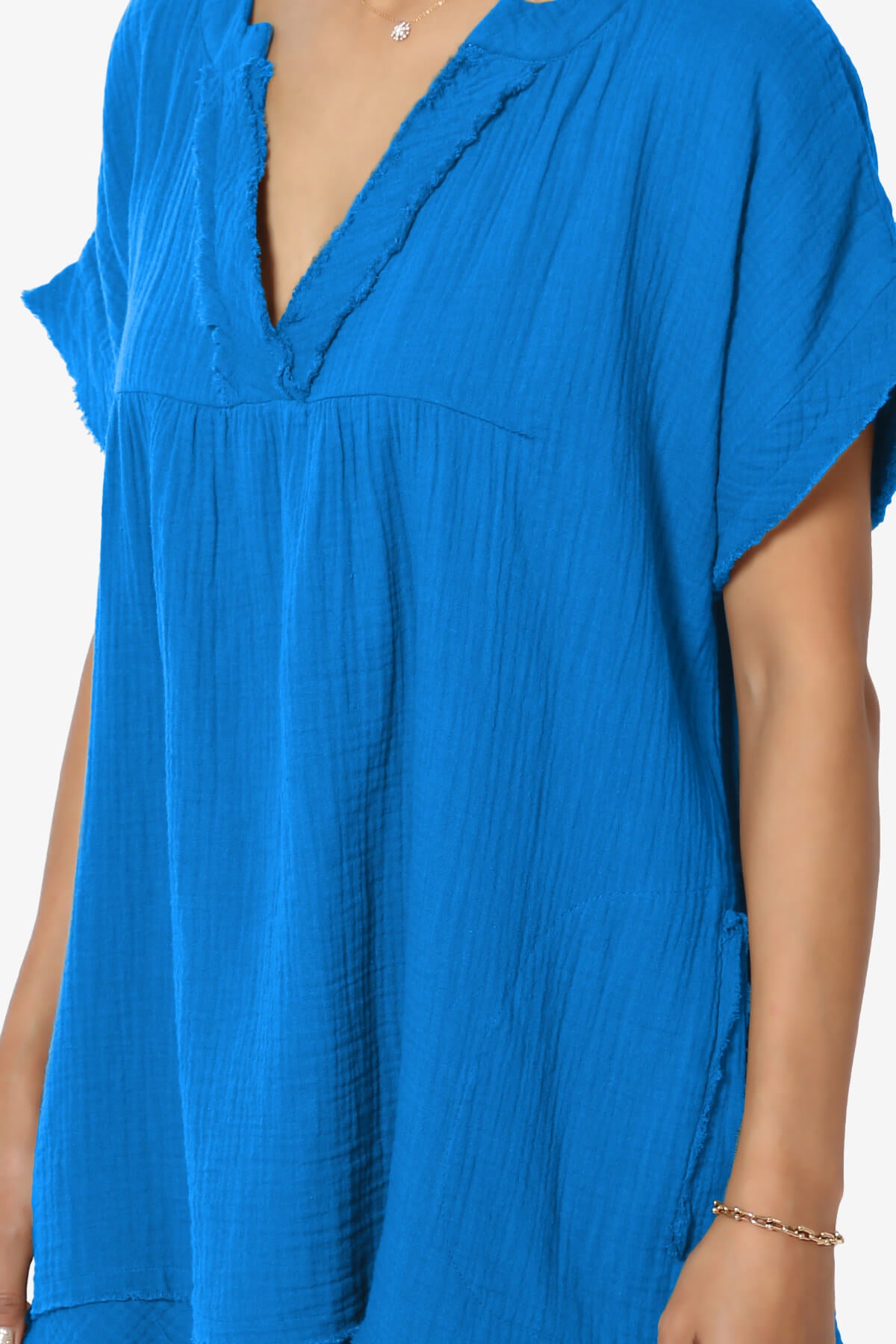 Milly Gauze V-Neck Babydoll Shirt Tunic OCEAN BLUE_5