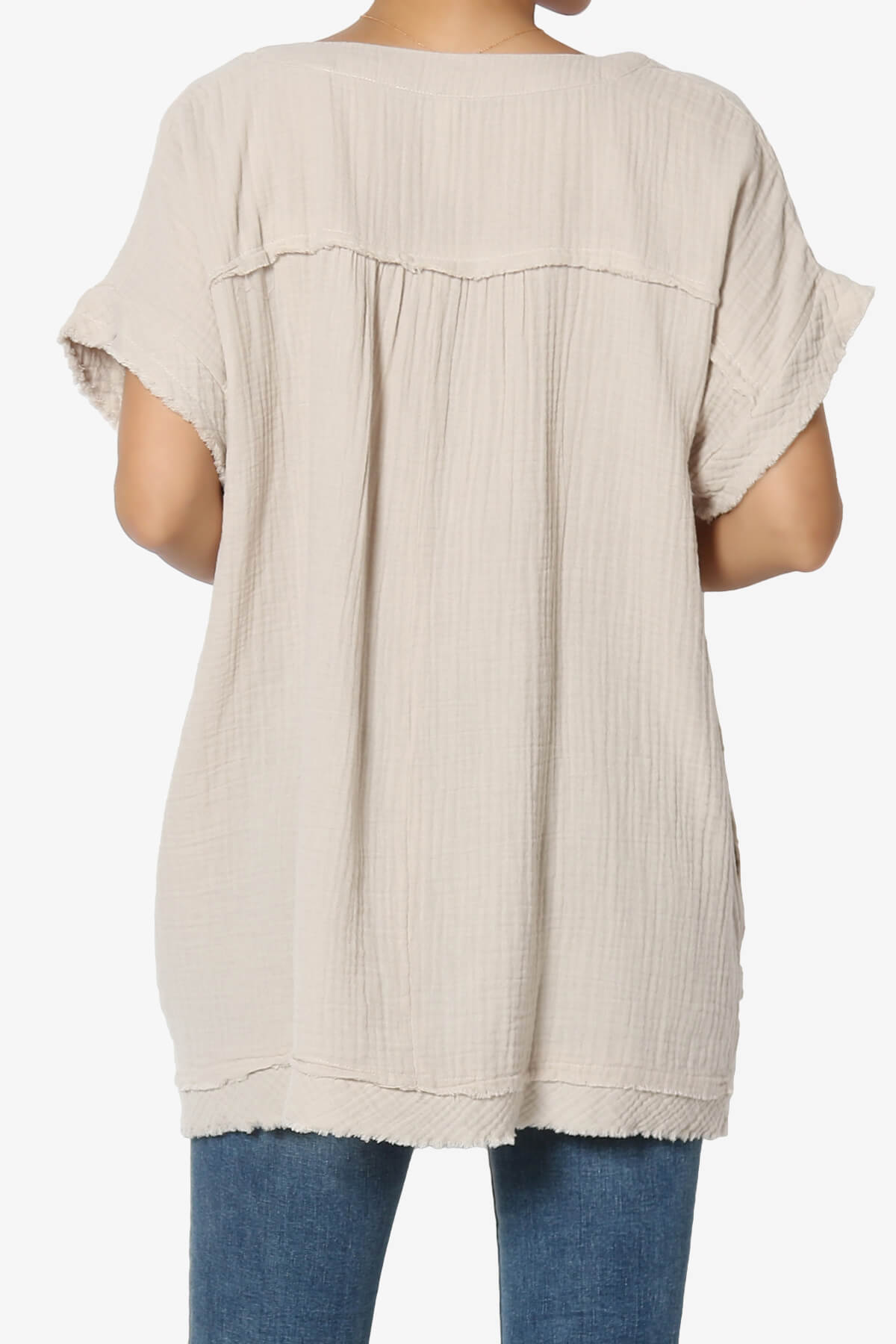 Load image into Gallery viewer, Milly Gauze V-Neck Babydoll Shirt Tunic SAND BEIGE_2
