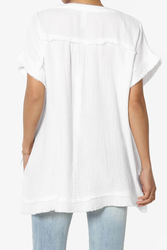 Milly Gauze V-Neck Babydoll Shirt Tunic WHITE_2