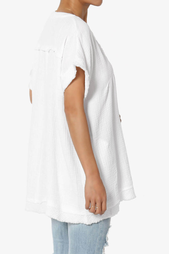 Milly Gauze V-Neck Babydoll Shirt Tunic WHITE_4