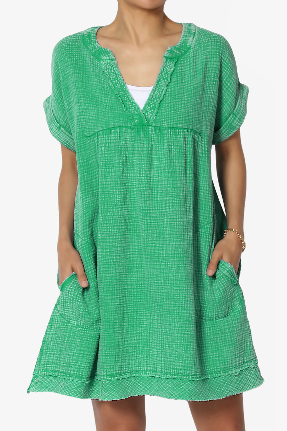Milly Washed Gauze Babydoll Shift Mini Dress KELLY GREEN_1