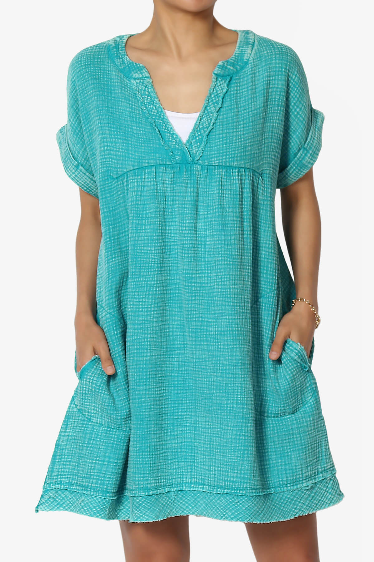 Milly Washed Gauze Babydoll Shift Mini Dress LT TEAL_1