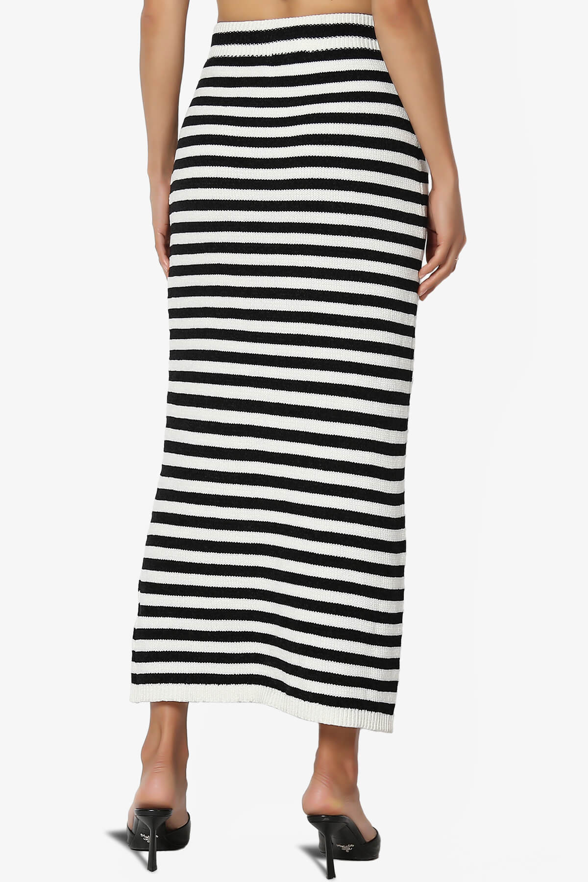 Mona Striped Thick Knit Sweater Long Skirt BLACK AND WHITE_2