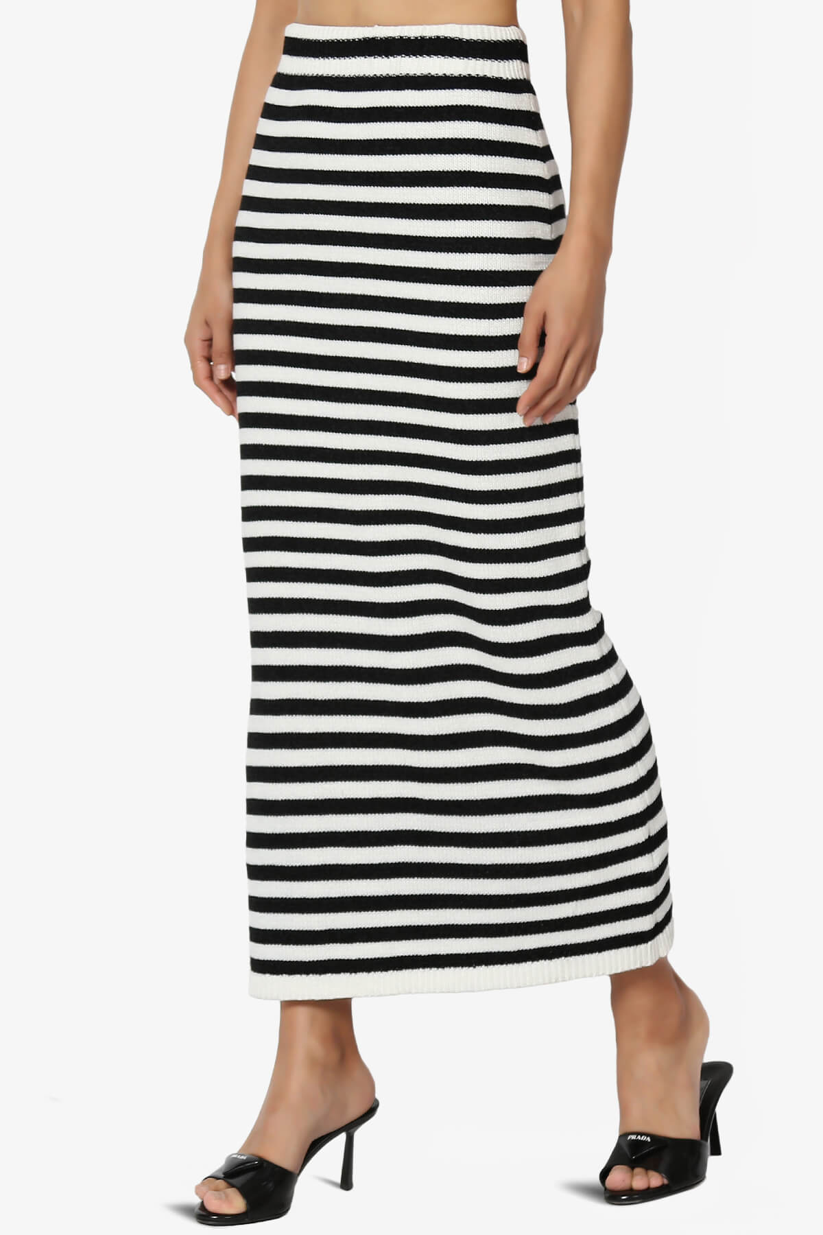 Mona Striped Thick Knit Sweater Long Skirt BLACK AND WHITE_3