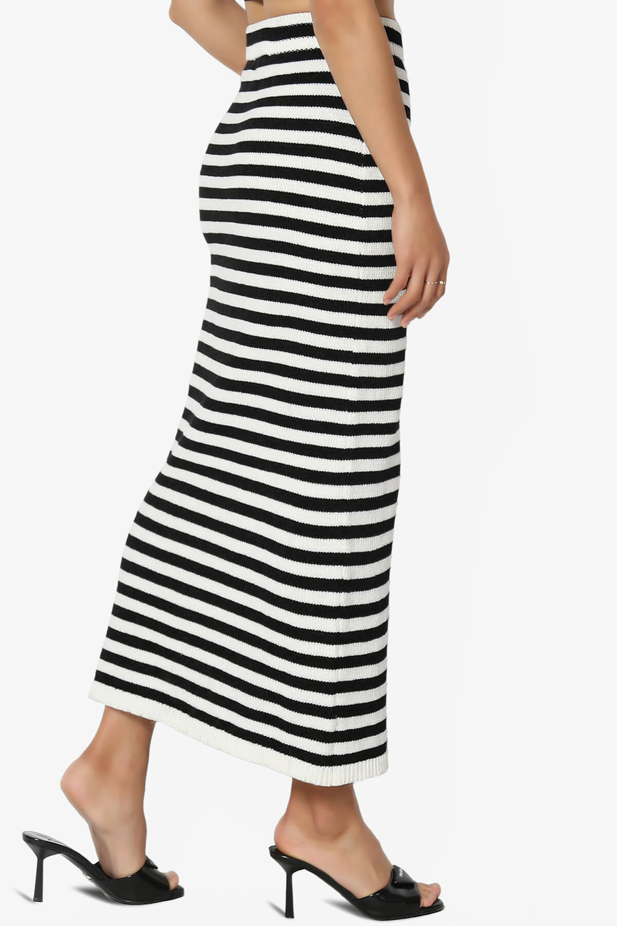 Mona Striped Thick Knit Sweater Long Skirt BLACK AND WHITE_4
