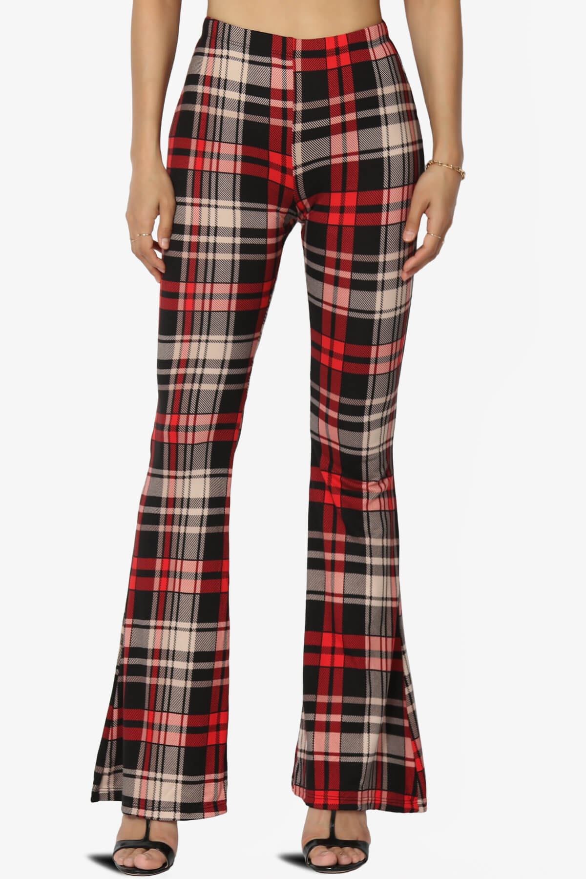 Mumu Plaid Jersey Flare Pants RED_1