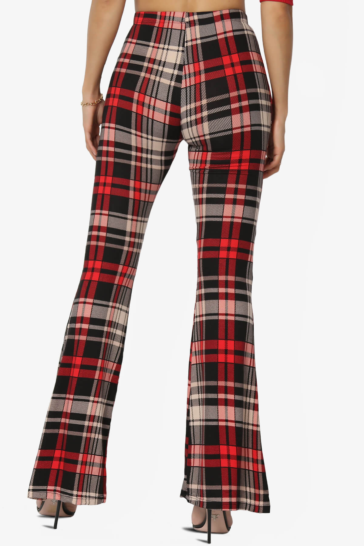 Mumu Plaid Jersey Flare Pants RED_2