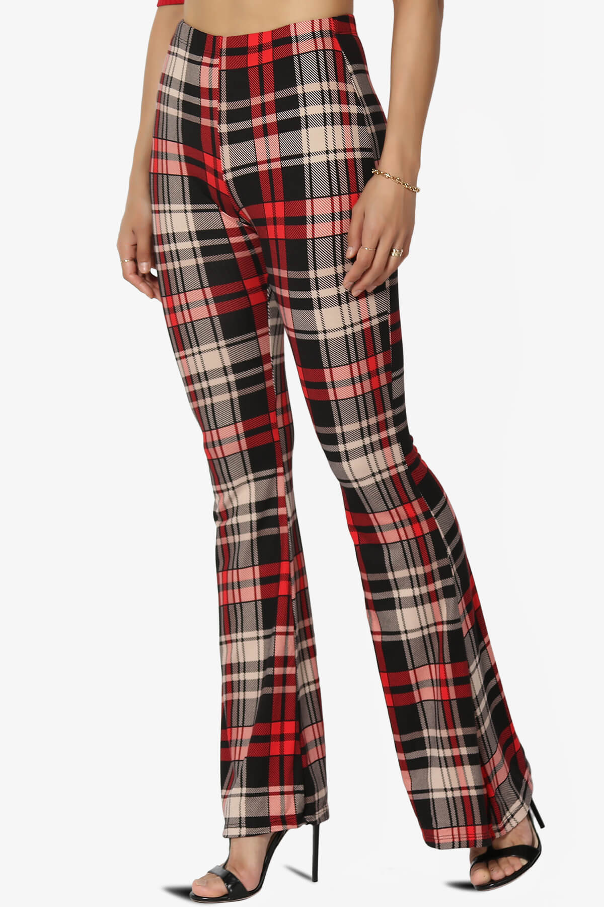 Mumu Plaid Jersey Flare Pants RED_3