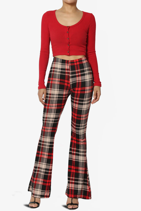 Mumu Plaid Jersey Flare Pants RED_6