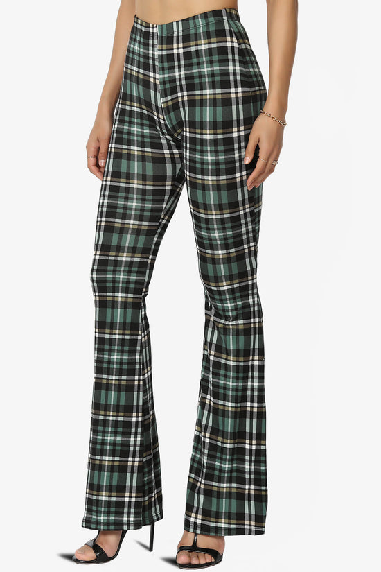 Mumu Plaid Jersey Flare Pants TEAL_3