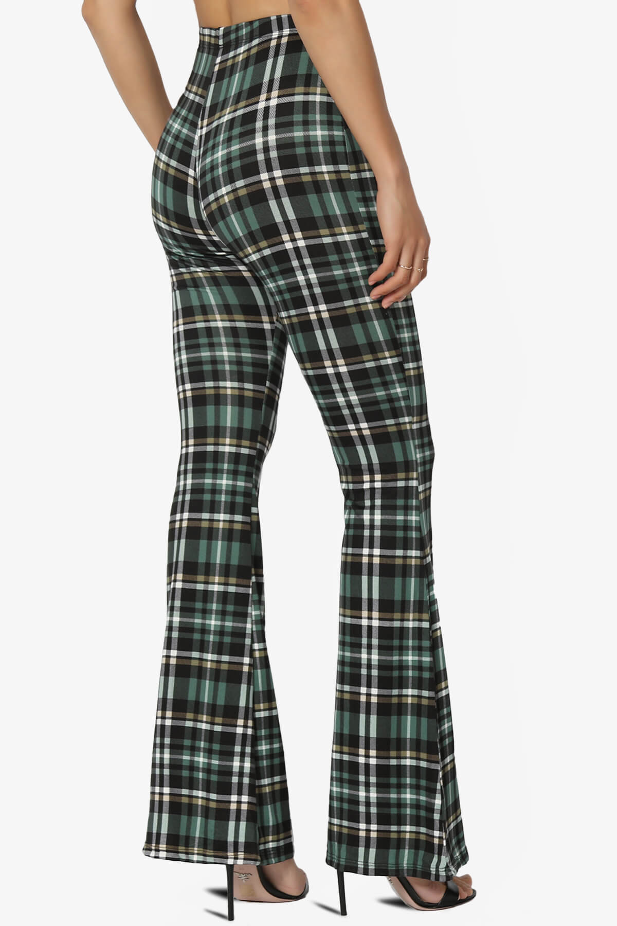 Mumu Plaid Jersey Flare Pants TEAL_4