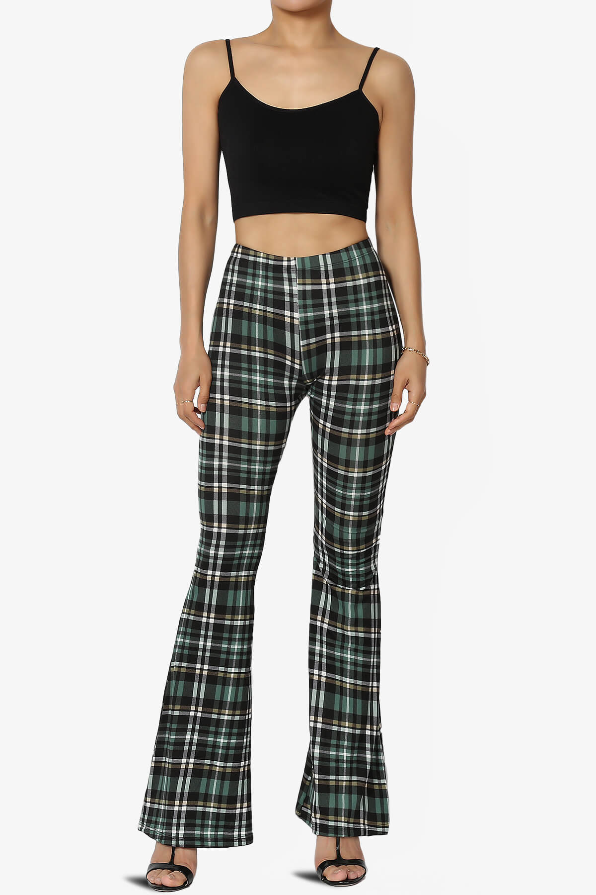 Mumu Plaid Jersey Flare Pants TEAL_6