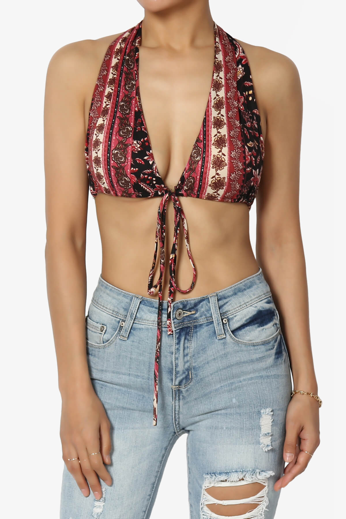 Mumu Printed Halter Bra Top BURGUNDY_1