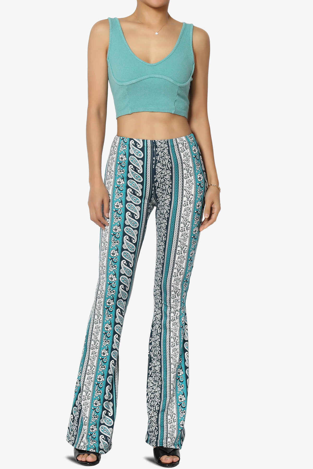 Mumu Tribal Jersey Flare Pants TEAL_6