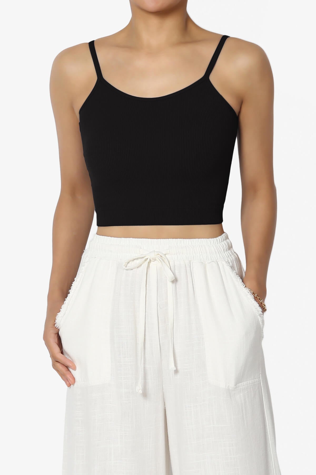 Nadeen Padded Ribbed Cropped Cami BLACK_1