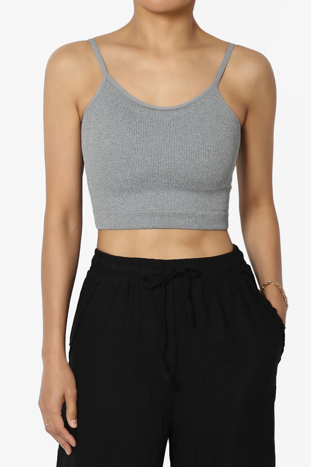 Nadeen Padded Ribbed Cropped Cami HEATHER GREY_1