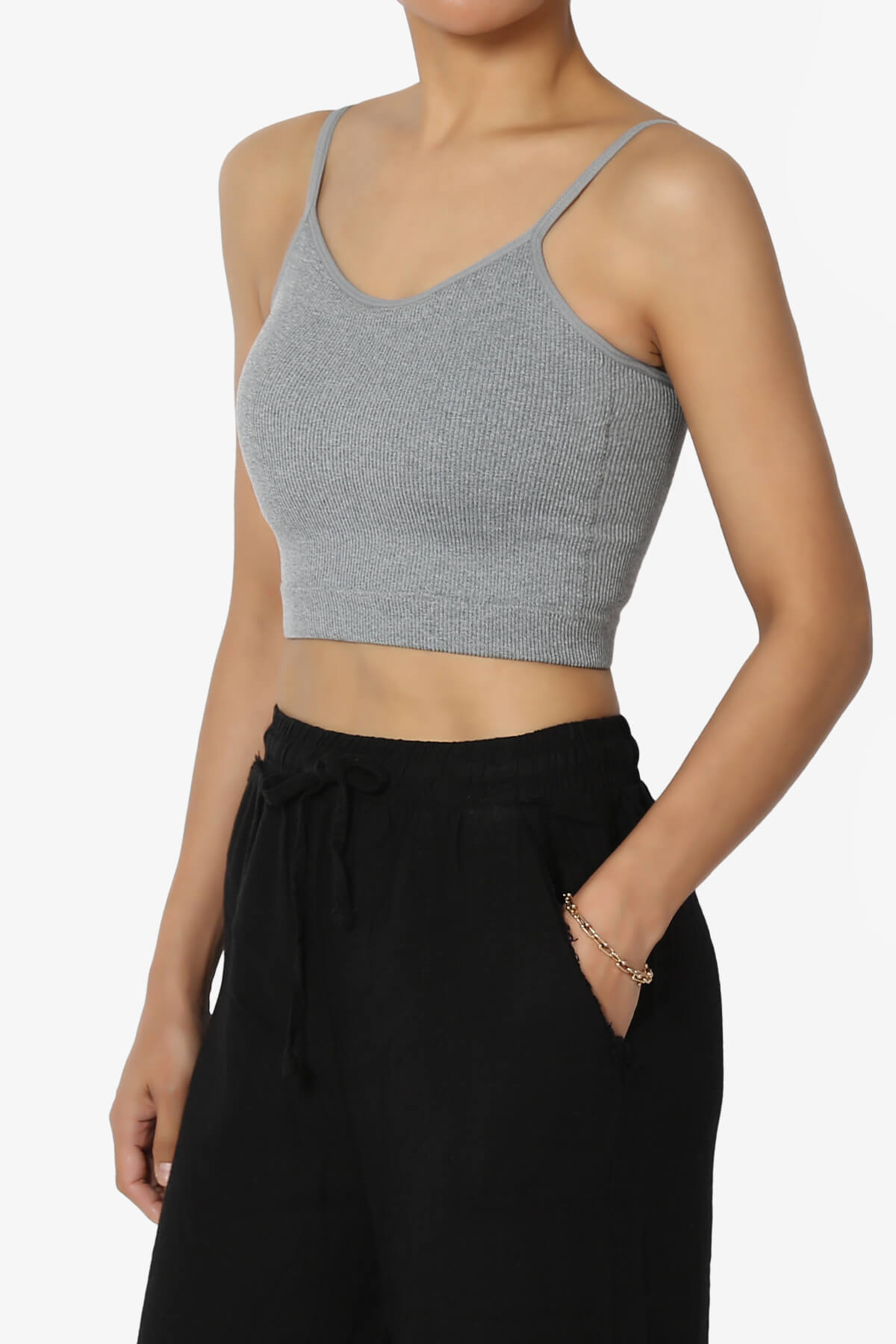 Nadeen Padded Ribbed Cropped Cami HEATHER GREY_3