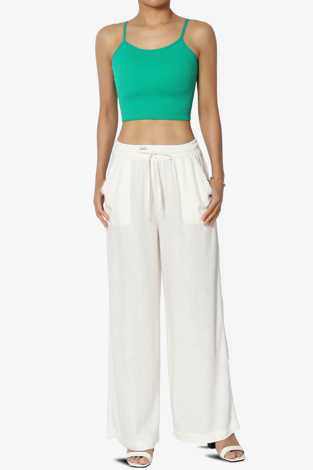 Nadeen Padded Ribbed Cropped Cami KELLY GREEN_6