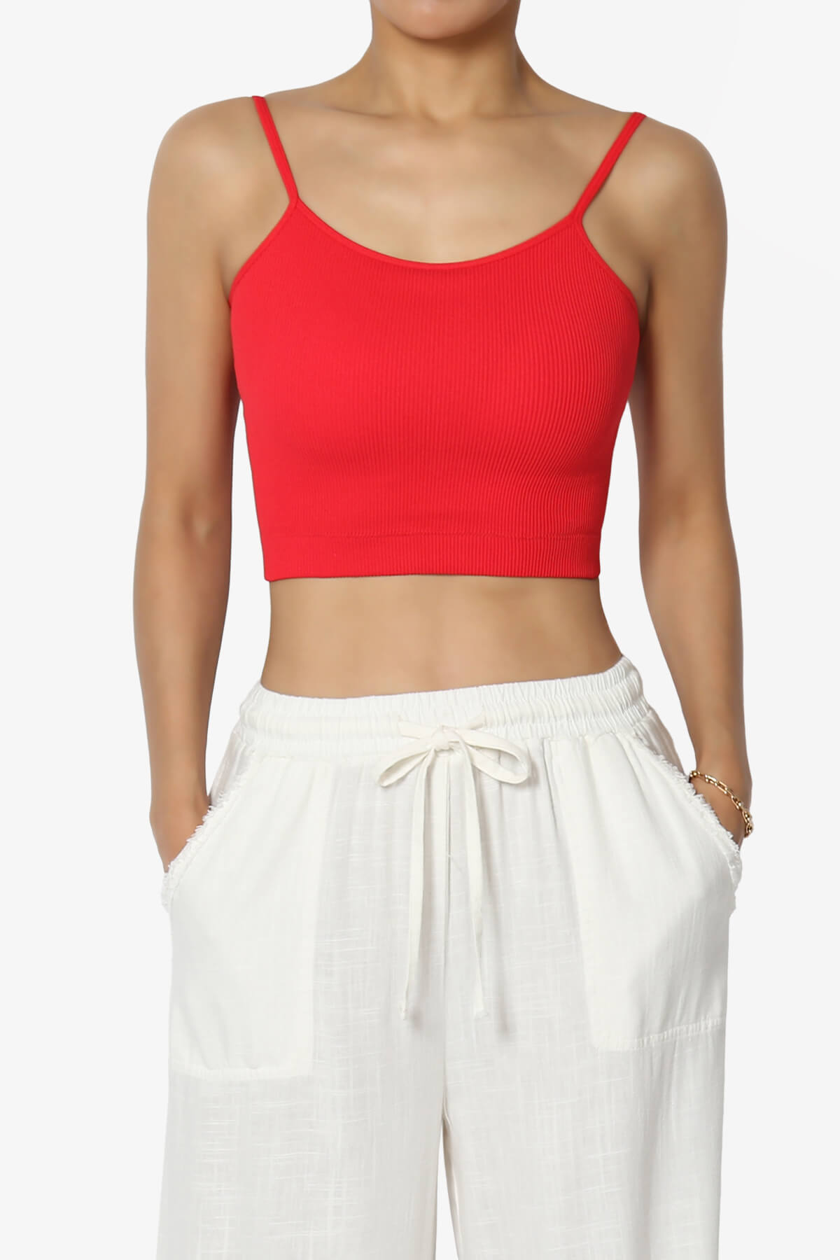 Nadeen Padded Ribbed Cropped Cami RED_1