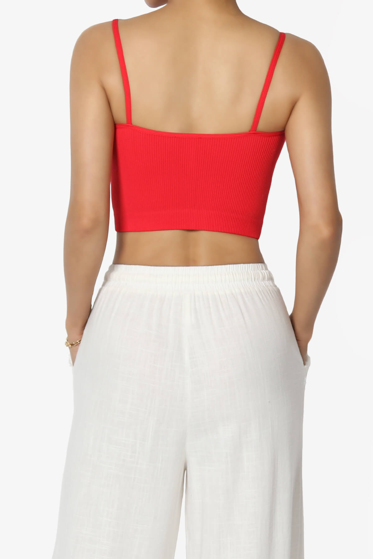 Nadeen Padded Ribbed Cropped Cami RED_2