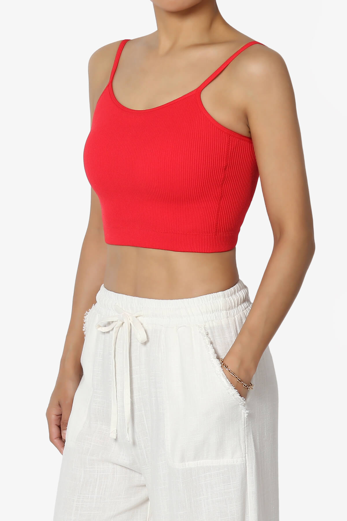 Nadeen Padded Ribbed Cropped Cami RED_3