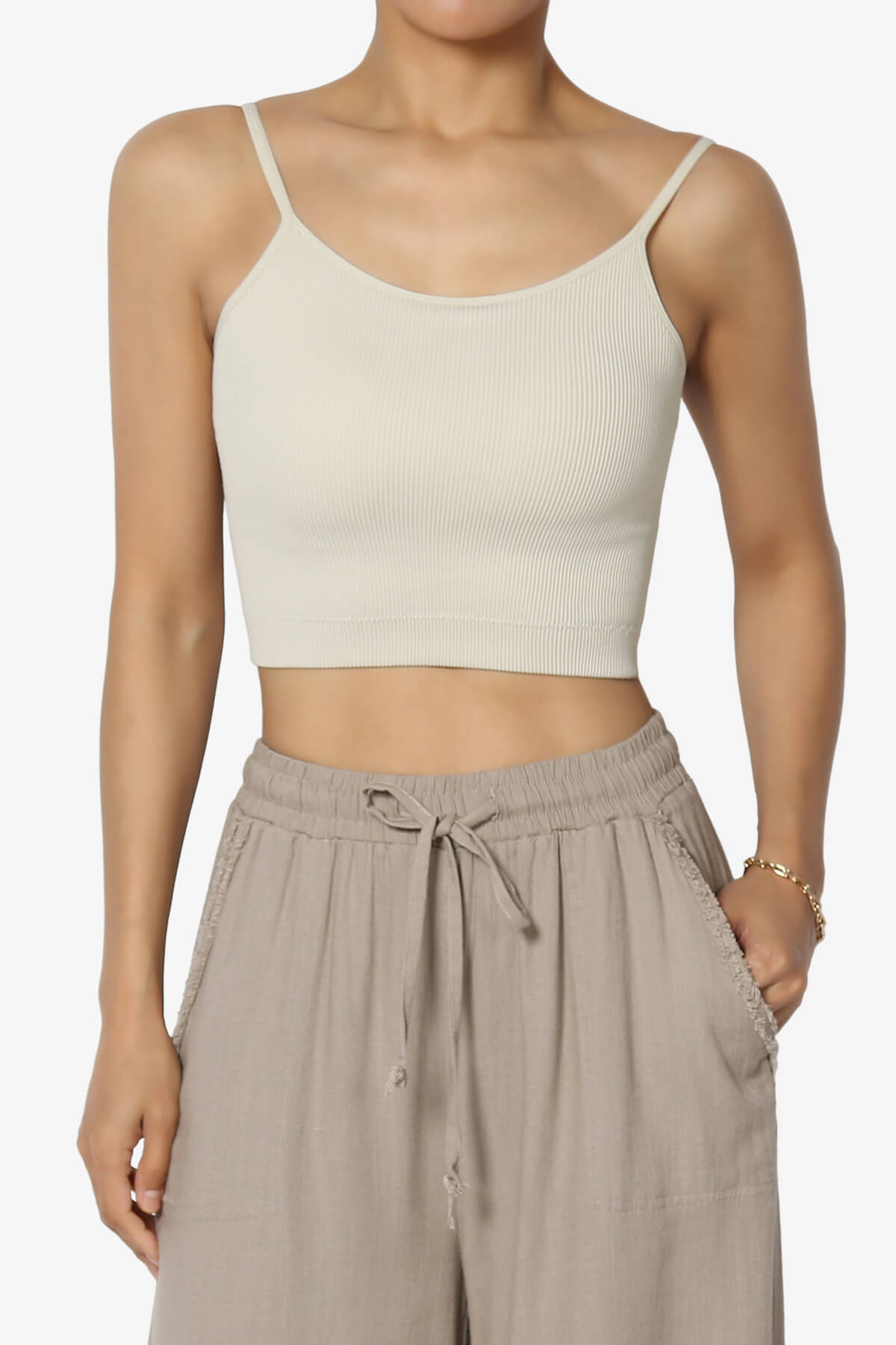 Nadeen Padded Ribbed Cropped Cami SAND BEIGE_1