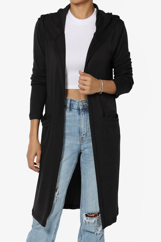 Nataly Open Front Hooded Long Cardigan BLACK_1