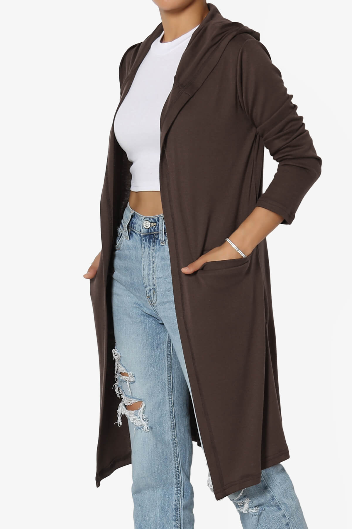 Load image into Gallery viewer, Nataly Open Front Hooded Long Cardigan BROWN_3
