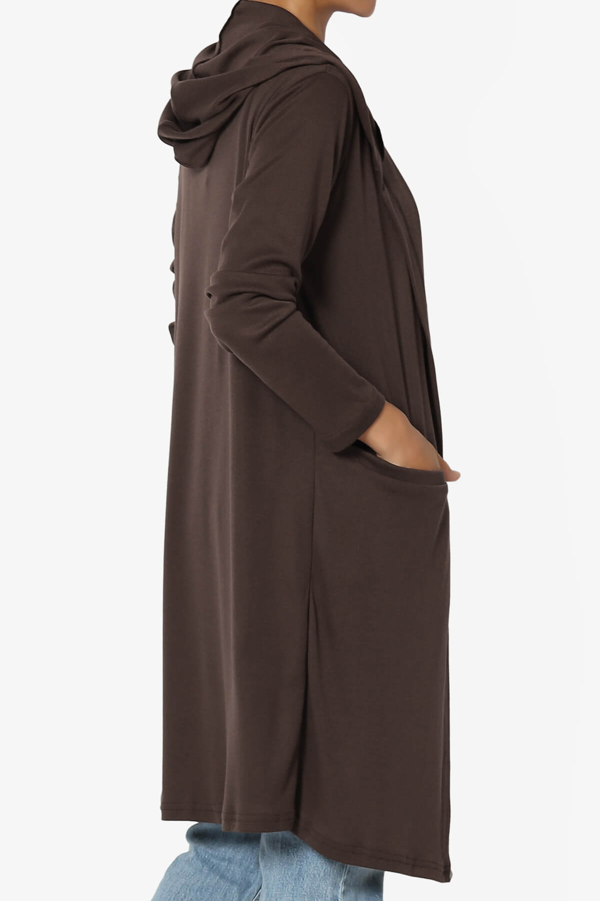 Nataly Open Front Hooded Long Cardigan BROWN_4