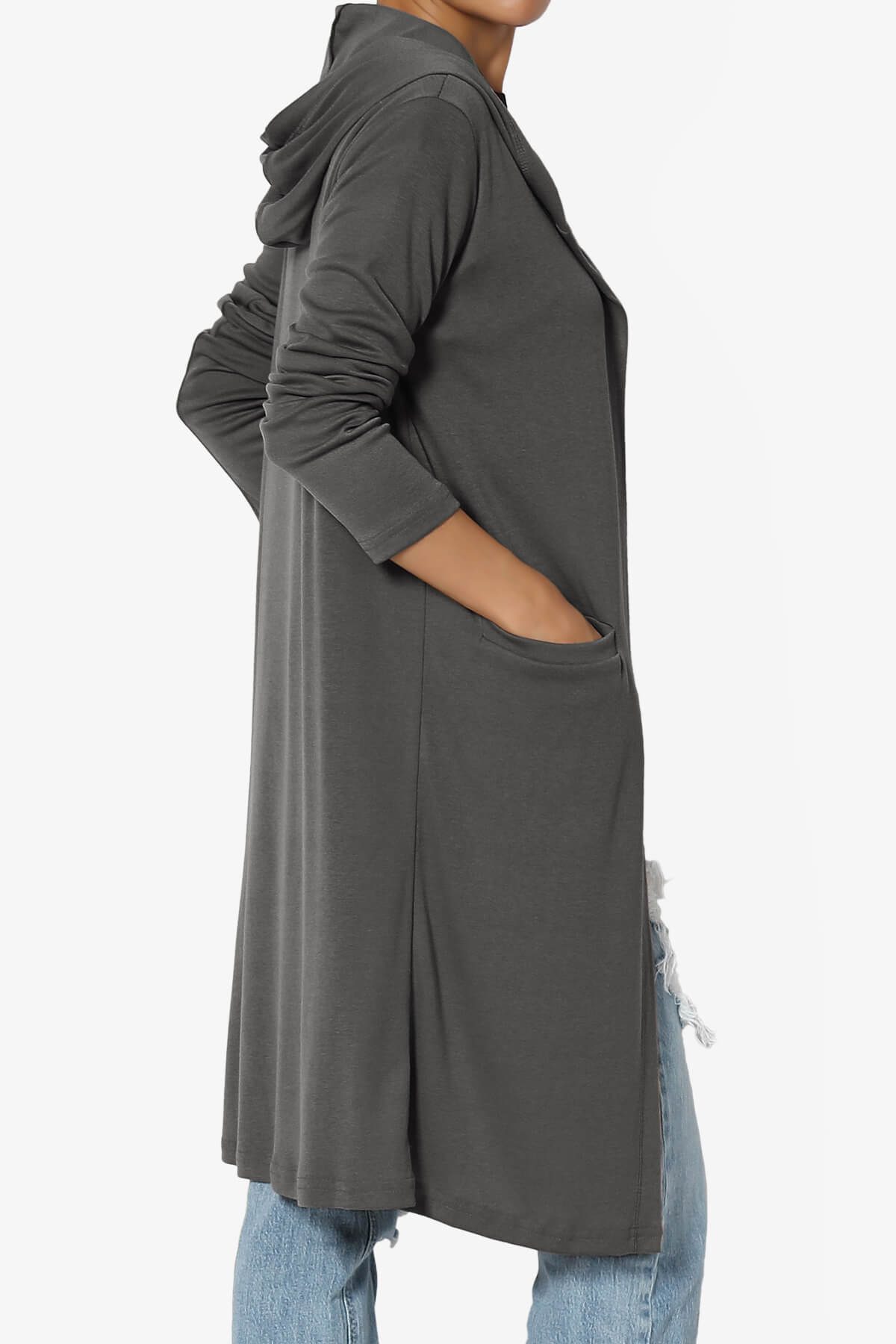 Nataly Open Front Hooded Long Cardigan CHARCOAL_4