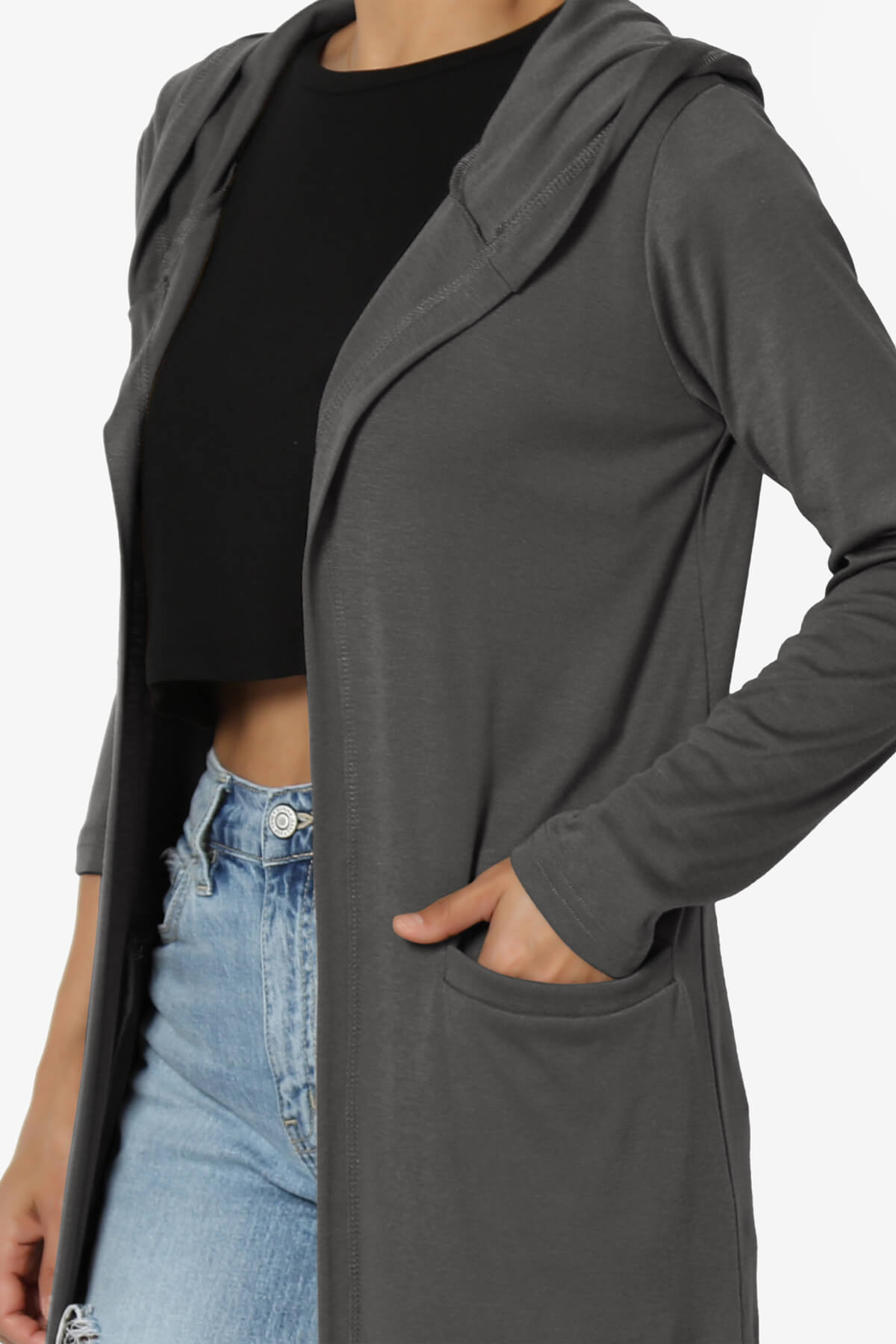 Nataly Open Front Hooded Long Cardigan CHARCOAL_5