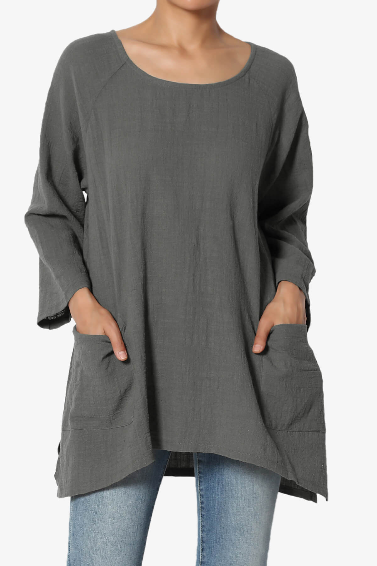 Nesta Gauze Pocket Cover Up Top ASH GREY_1