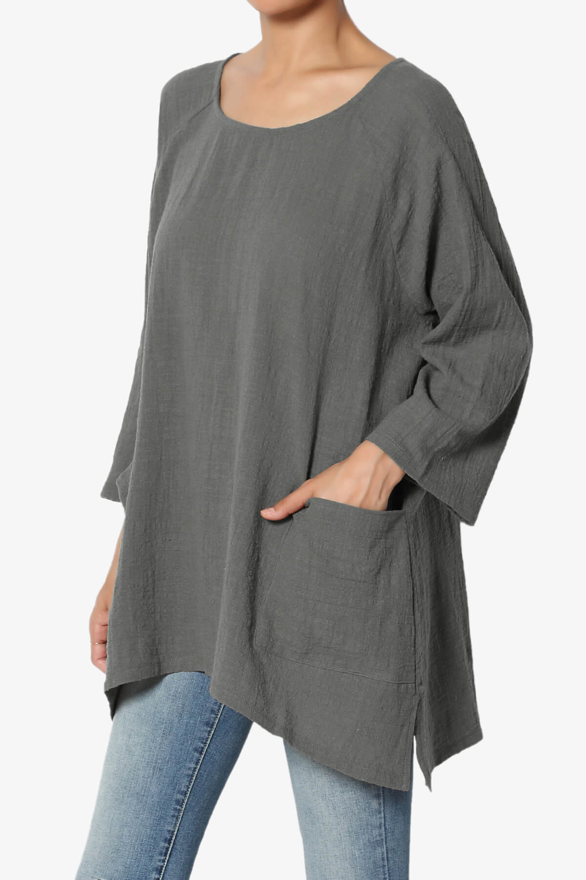 Nesta Gauze Pocket Cover Up Top ASH GREY_3