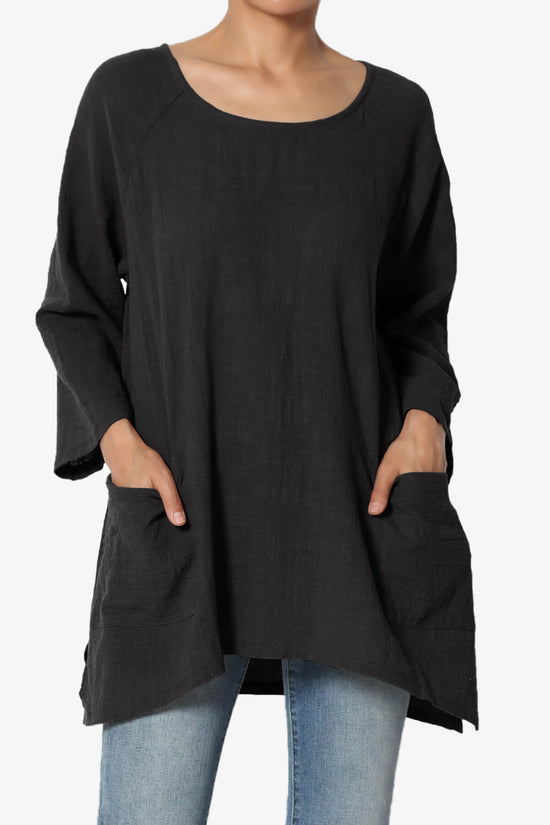 Nesta Gauze Pocket Cover Up Top BLACK_1