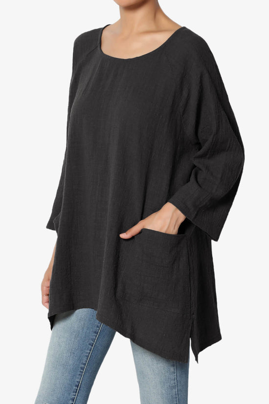 Nesta Gauze Pocket Cover Up Top BLACK_3